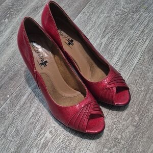Elegant Red‎ Peep-Toe Heels